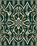 Dark Green Cream Gold Floral Pattern Rug