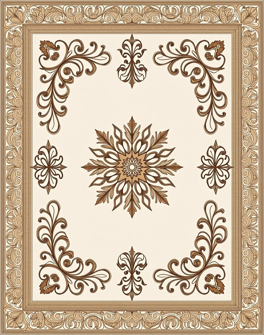Ornate Floral Scrollwork Cream Rug