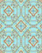 Light Blue Orange Medallion Pattern Rug
