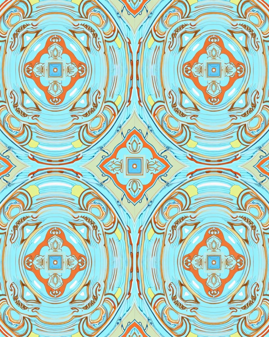 Light Blue Orange Medallion Pattern Rug