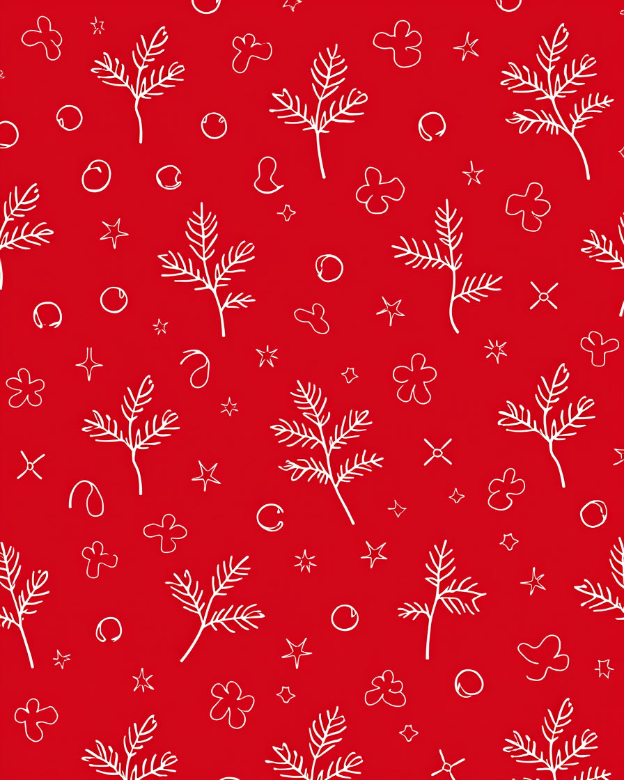 White Pine Sprig And Star Red Rug
