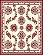 Ornate Red Floral Border Design Rug