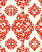 Classic Red Ivory Damask Pattern Rug