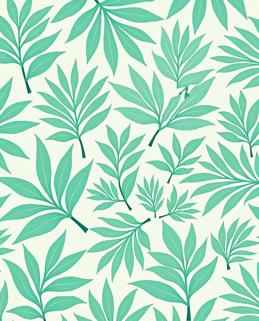 Teal Leaf Patterned Tropical Design Rug
