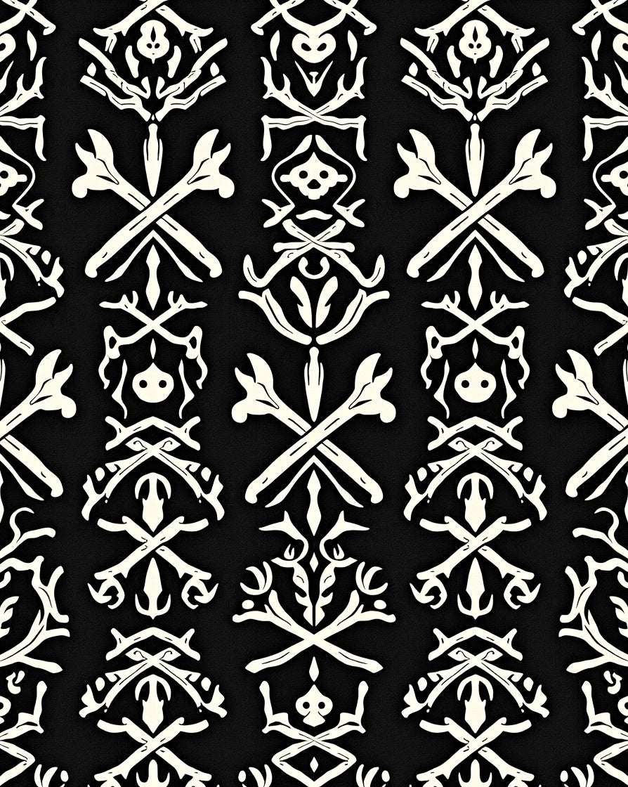 Black White Bone Crossing Ornament Rug
