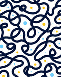 Abstract Navy Swirls With Yellow Dots Rug