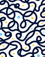 Abstract Navy Swirls With Yellow Dots Rug