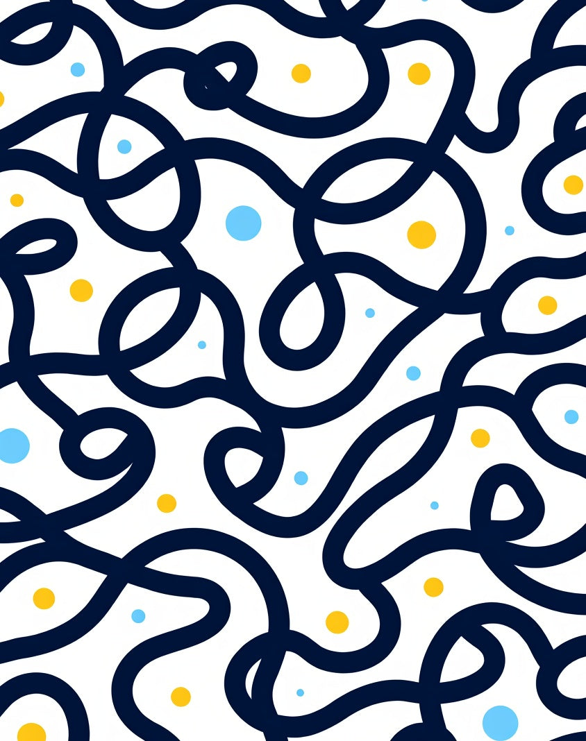 Abstract Navy Swirls With Yellow Dots Rug