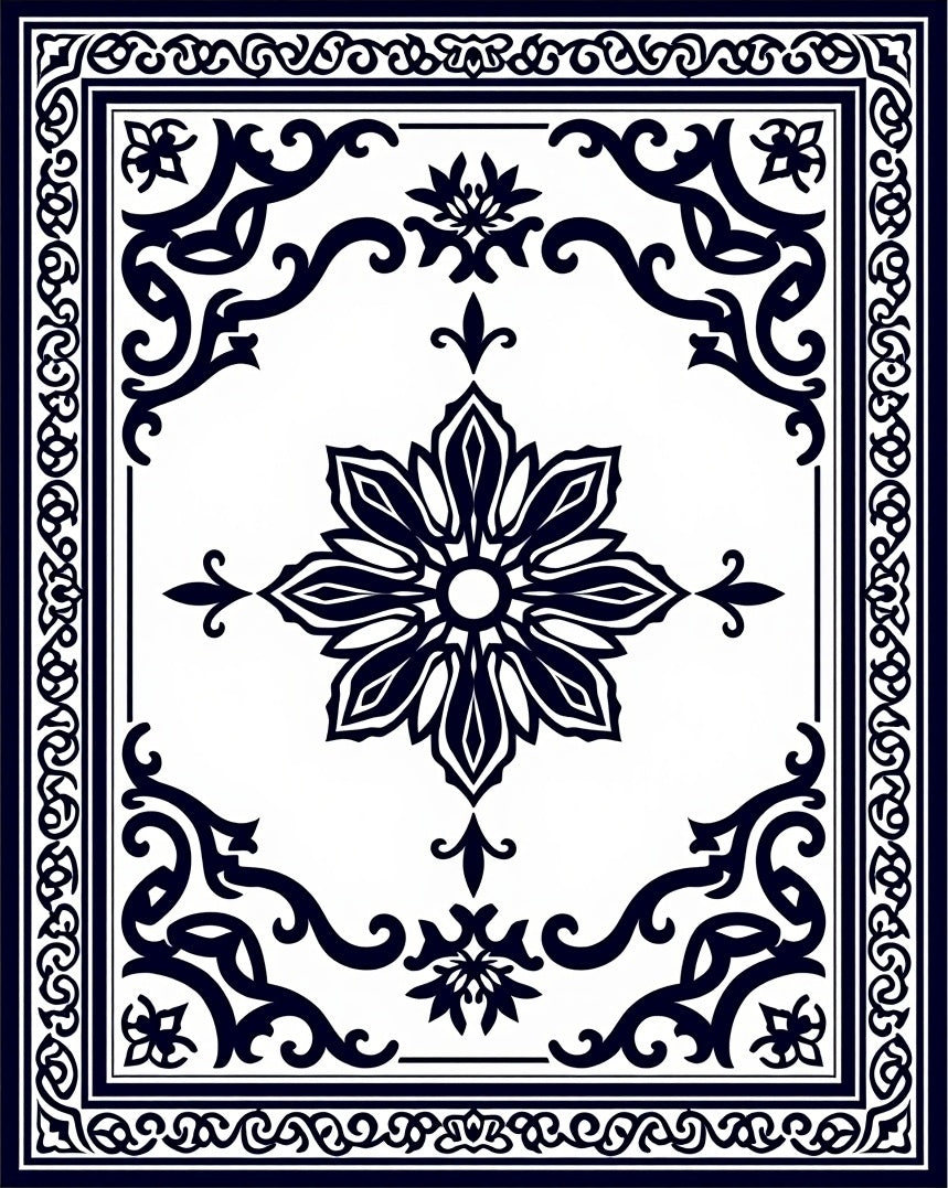 Classic Floral Scrollwork Mandala Pattern Rug