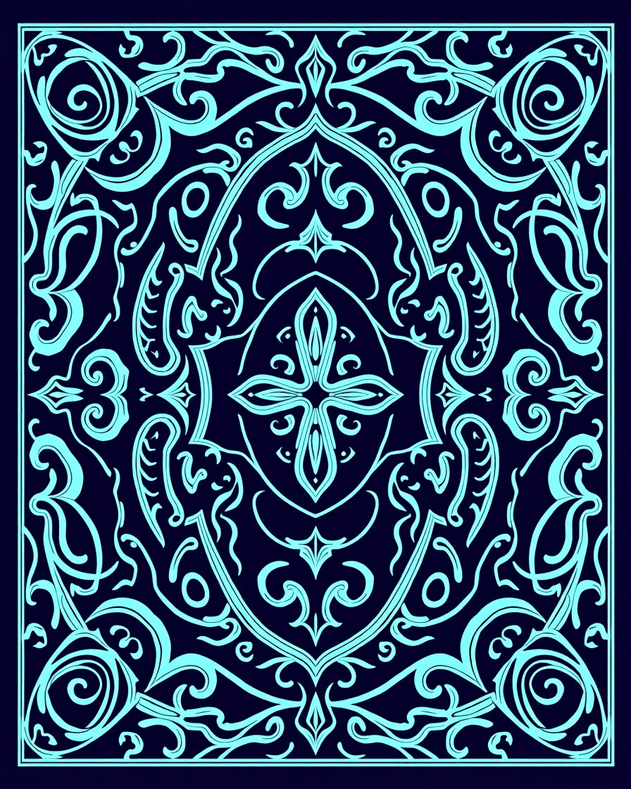 Intricate Light Blue Swirl Pattern Rug