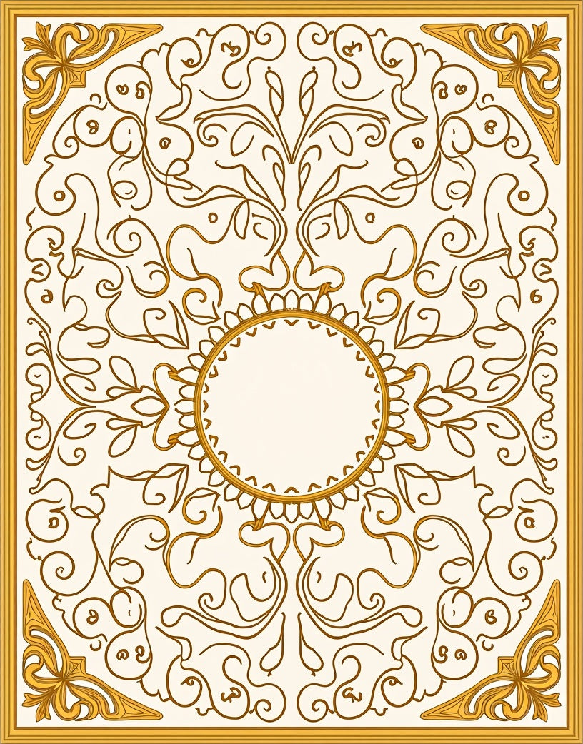 Golden Ornate Swirl Floral Design Rug