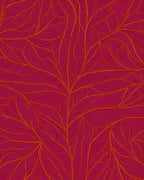 Crimson Ditsy Leaf Flow Pattern Rug