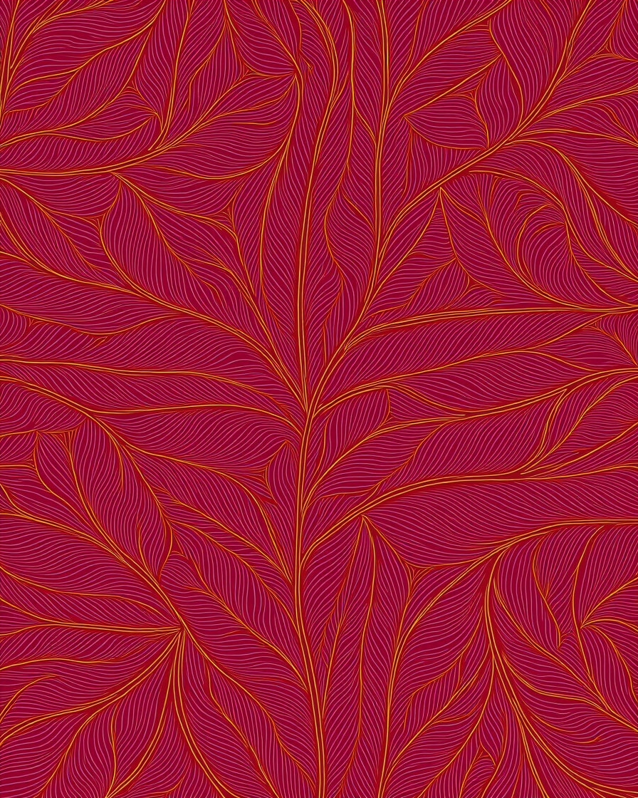 Crimson Ditsy Leaf Flow Pattern Rug