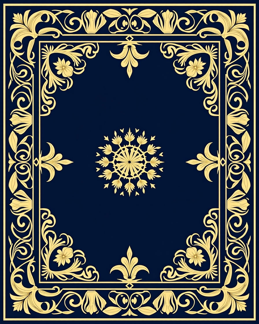 Elaborate Gold Floral Scrollwork Rug