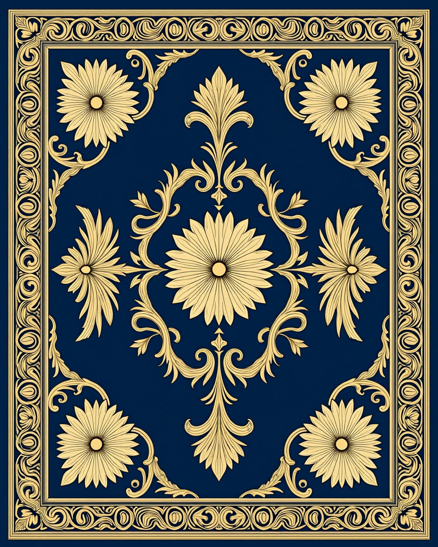 Classic Floral Golden Scrolls Rug