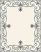 Ornate Black Scrollwork Elegant Border Rug