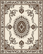 Classic Floral Scroll Border Medallion Rug