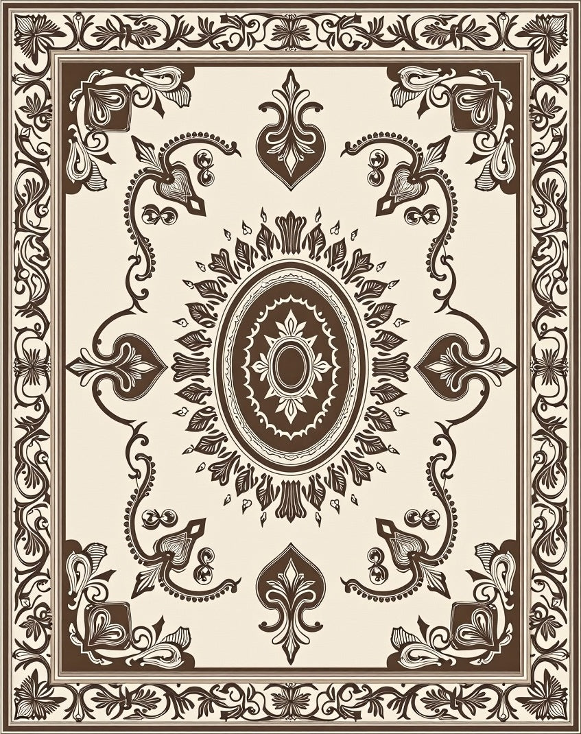 Classic Floral Scroll Border Medallion Rug