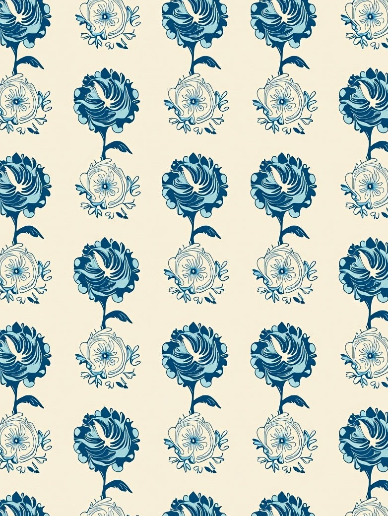 Blue Floral Art Nouveau Pattern Rug