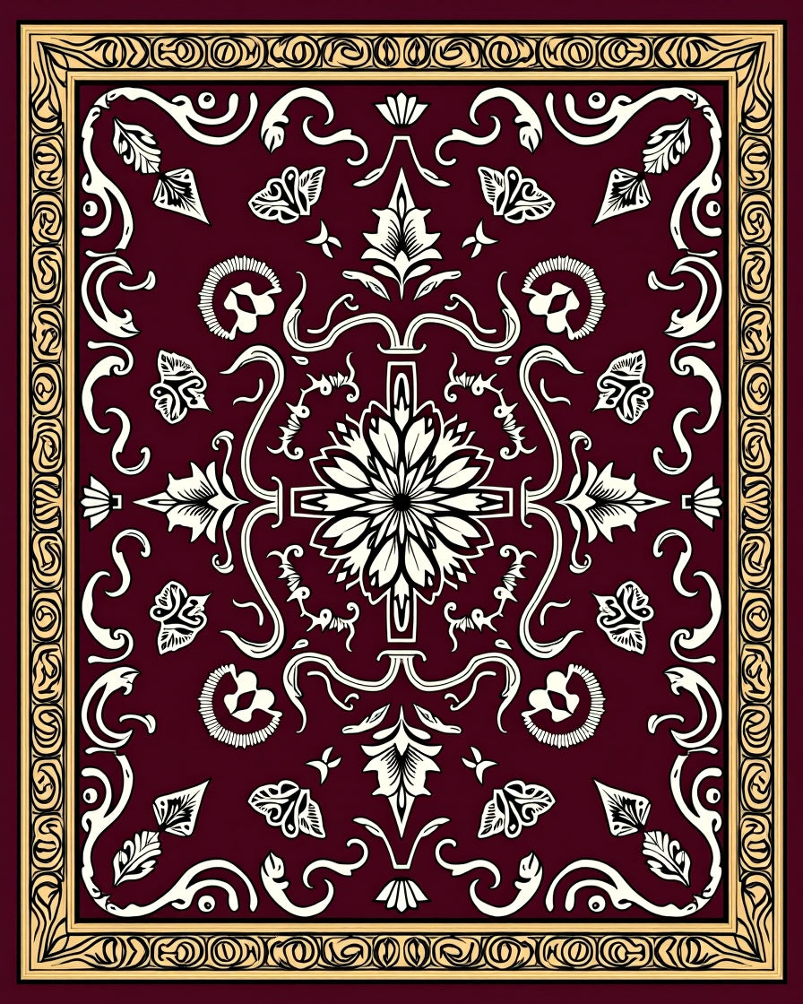 Crimson Floral And Scrollwork Artistry Rug