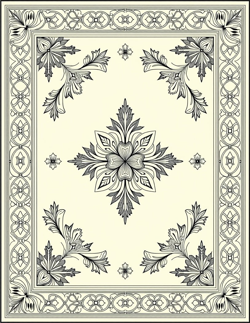 Classic Floral Corner Border Pattern Rug