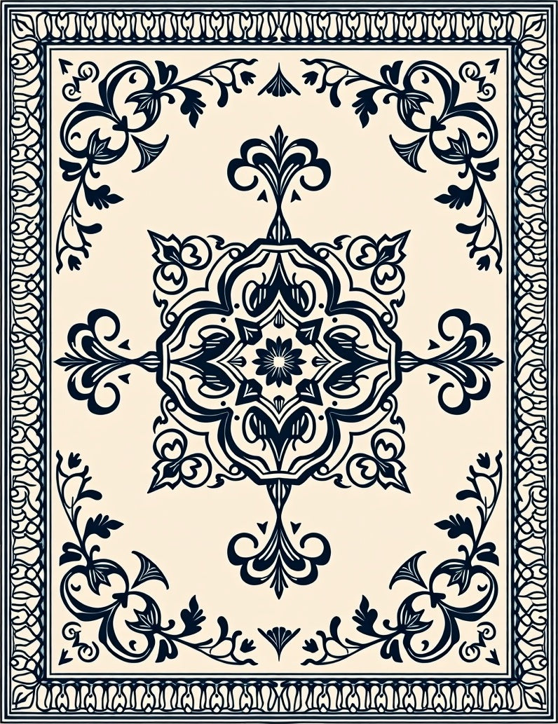 Classic Floral Medallion Border Design Rug