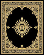 Black Gold Ornate Floral Design Rug