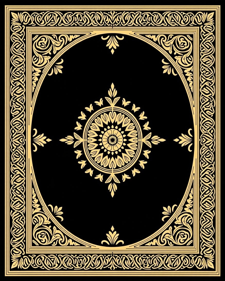 Black Gold Ornate Floral Design Rug