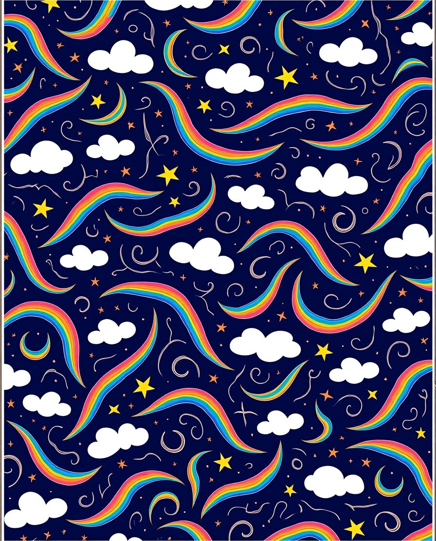 Playful Rainbow Cloud Star Pattern Rug