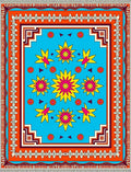 Vibrant Turquoise Floral Medallion Border Rug