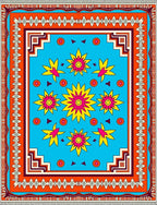 Vibrant Turquoise Floral Medallion Border Rug