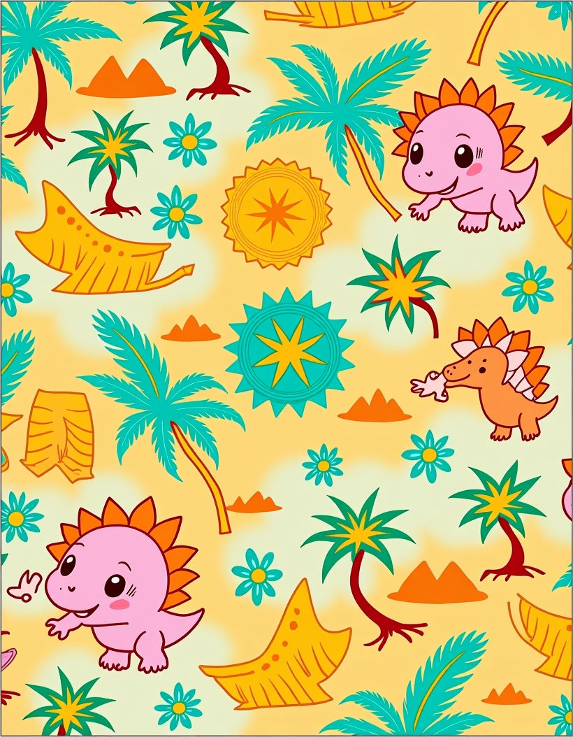 Cute Dinosaur Palm Tree Pattern Rug