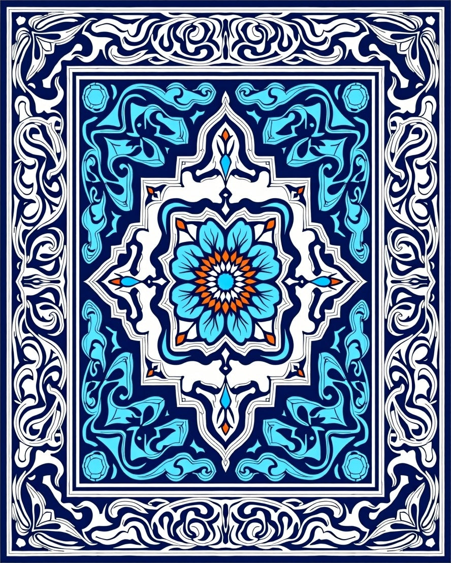 Intricate Geometric Floral Medallion Rug