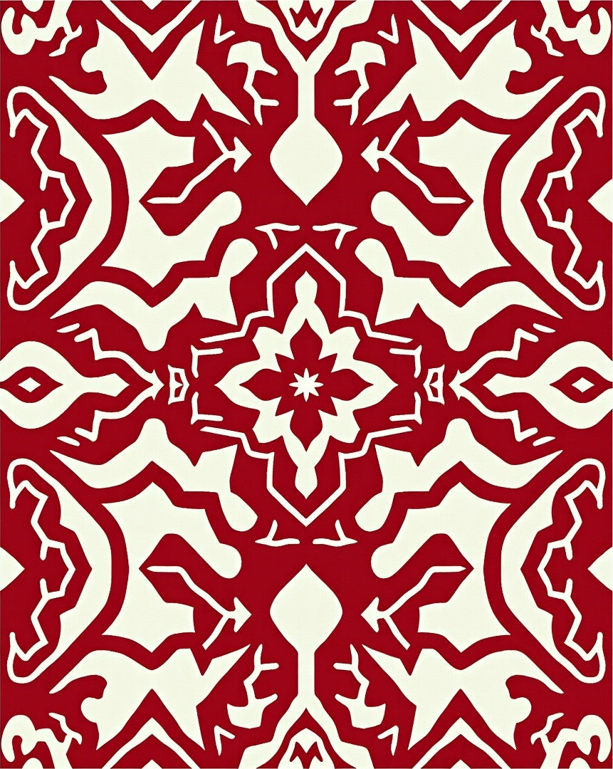 Red Cream Intricate Symmetry Design Rug