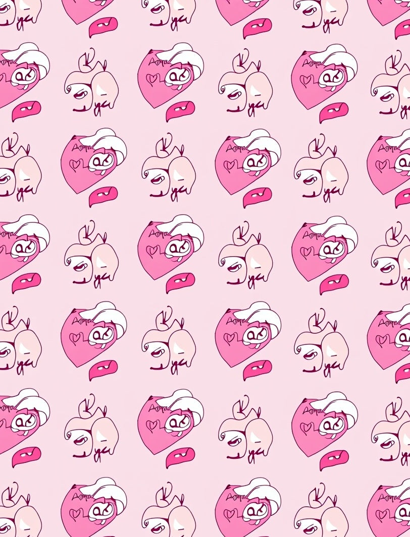 Pink Heart Abstract Figure Pattern Rug