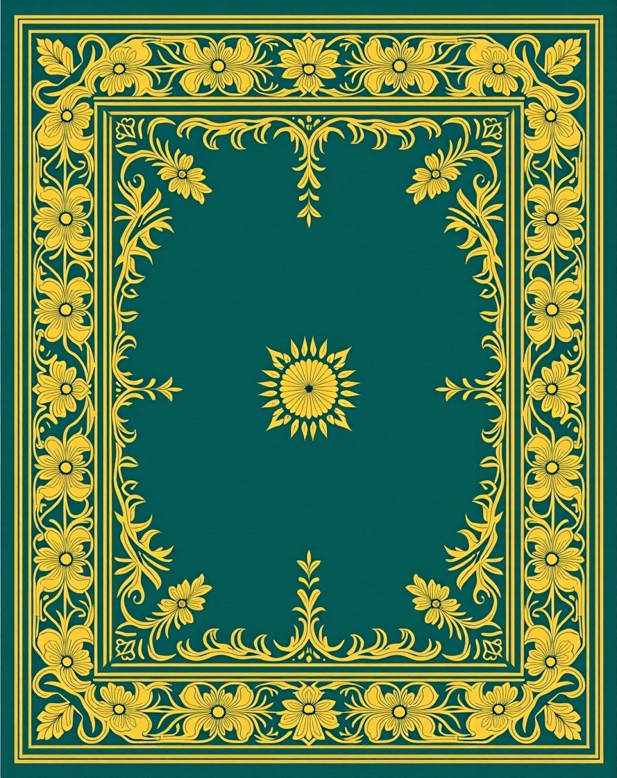 Golden Floral Detailed Border Design Rug