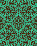 Turquoise Brown Floral Scroll Medallion Rug