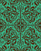 Turquoise Brown Floral Scroll Medallion Rug