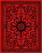 Bold Red Black Swirl Floral Pattern Rug