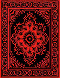 Ornate Floral Medallion Red Black Rug