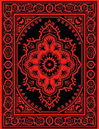 Ornate Floral Medallion Red Black Rug