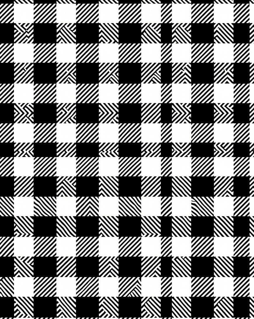 Black White Checkered Lines Rug
