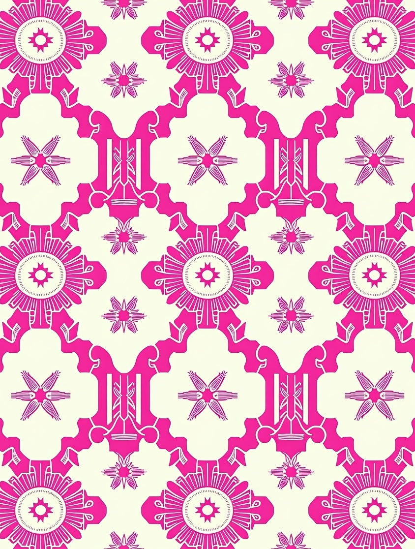 Ornate Pink Floral Geometric Pattern Rug