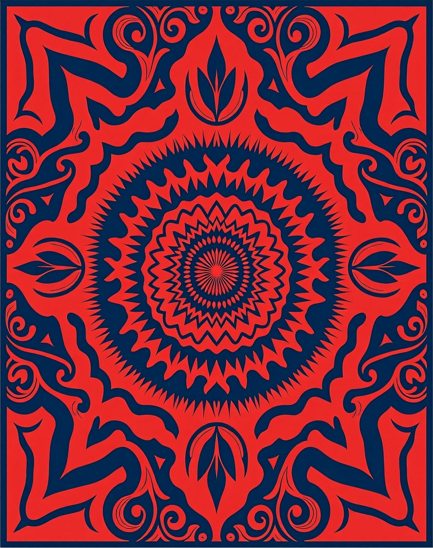 Bold Red Navy Symmetrical Design Rug