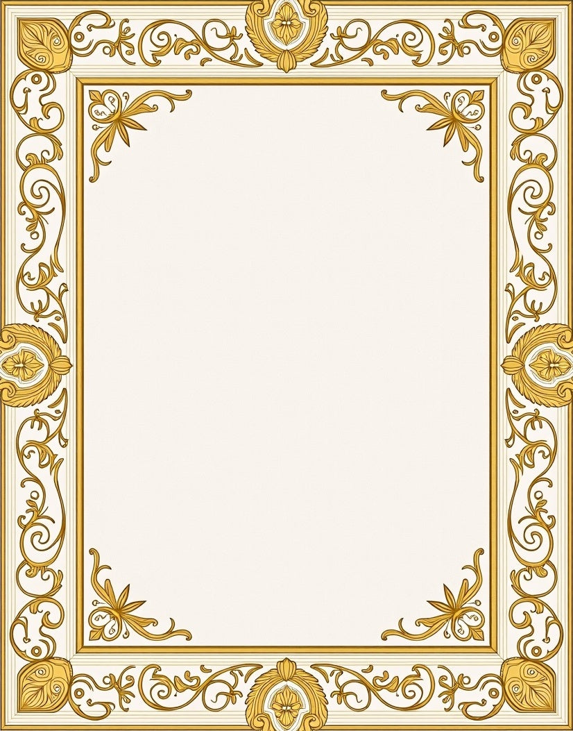 Ornate Golden Scrollwork Regal Border Rug