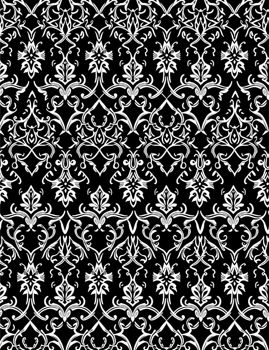 Classic Black and White Floral Damask Pattern Rug