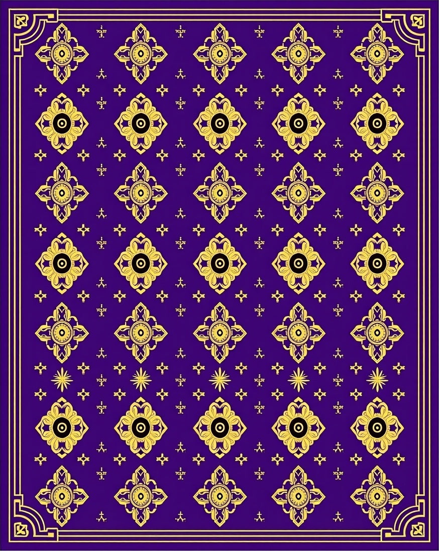 Royal Purple With Gold Floral Pattern Rug