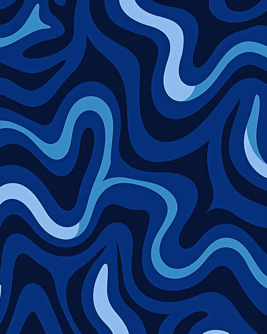 Abstract Blue Wave Pattern Rug