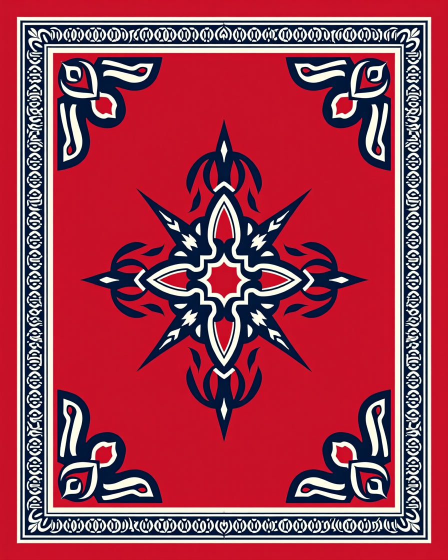 Crimson Starburst Geometric Pattern Rug