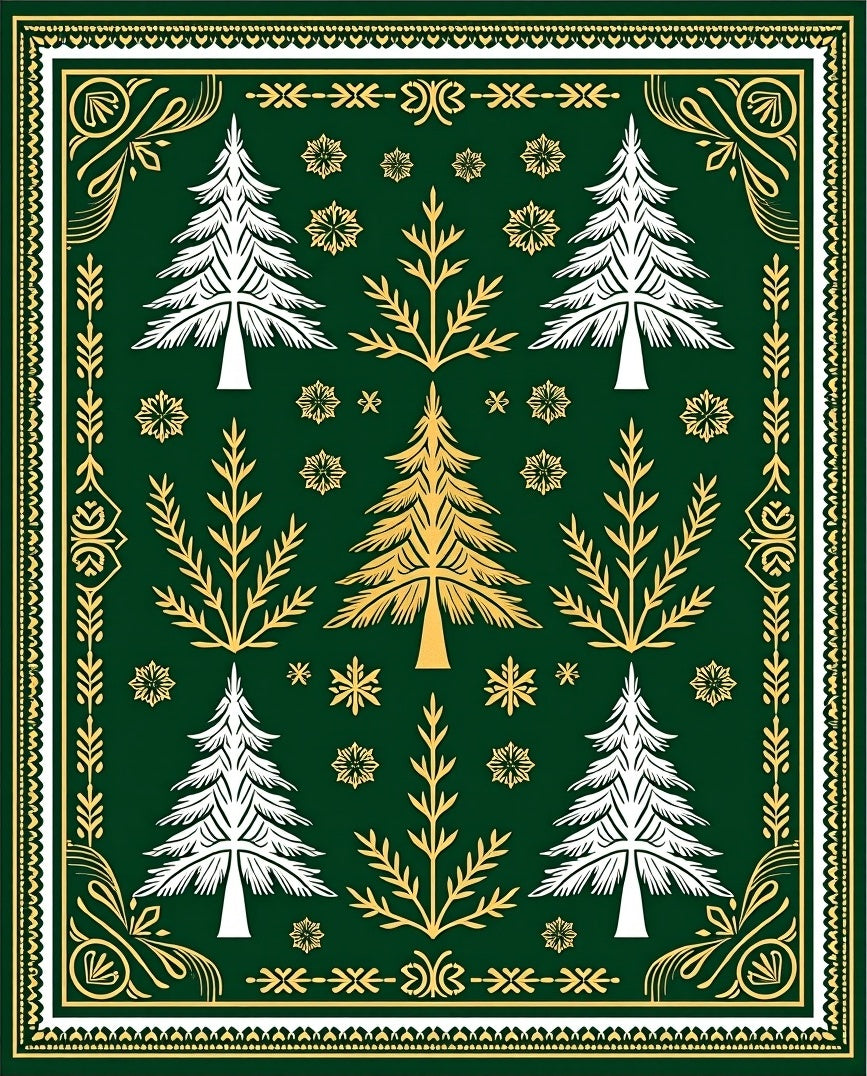 Emerald Forest Pine Snowflakes Rug